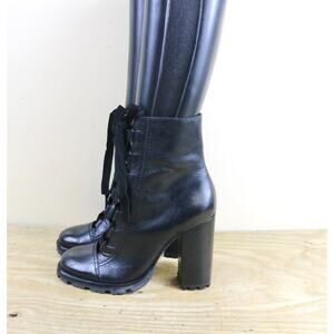 Schutz Boots 11B Black Leather Sofi Tractor Combat Moto Biker Lug Sole High Heel